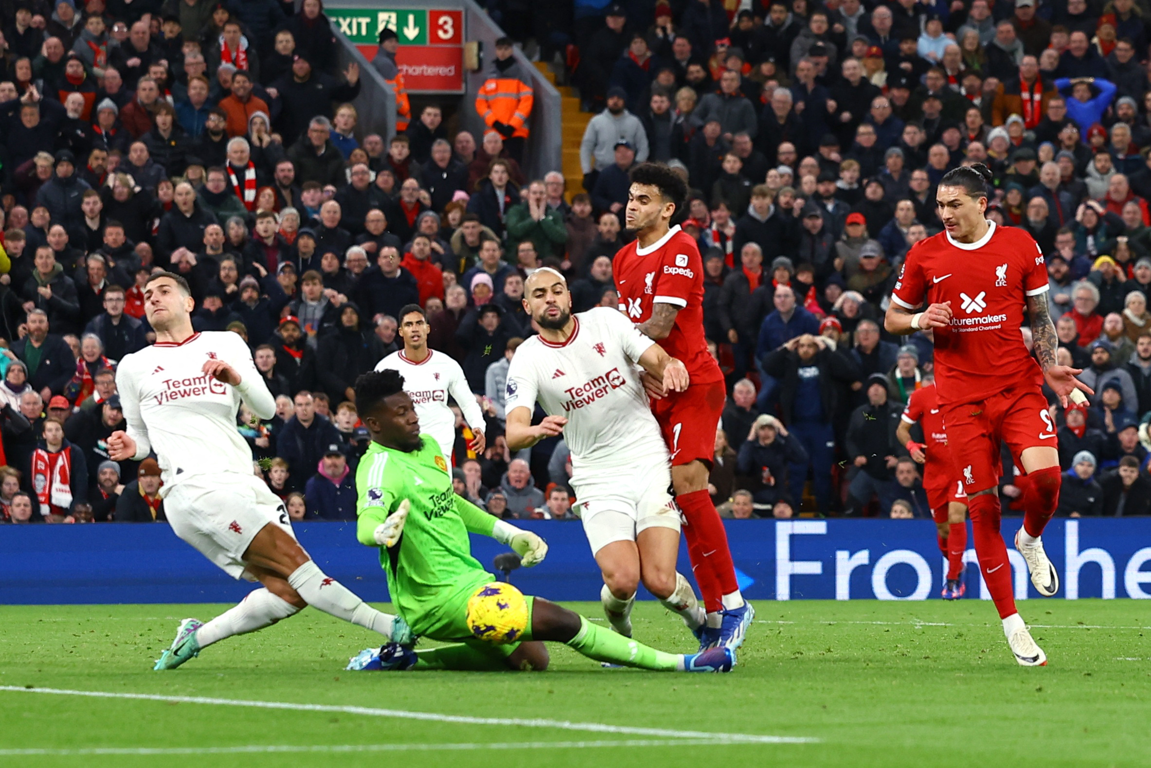 Onana brilliantly smothered Diaz's chance when he had a clear sight of goal