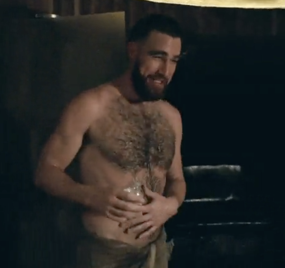 Travis Kelce fans go wild over video of him shirtless, wearing a towel