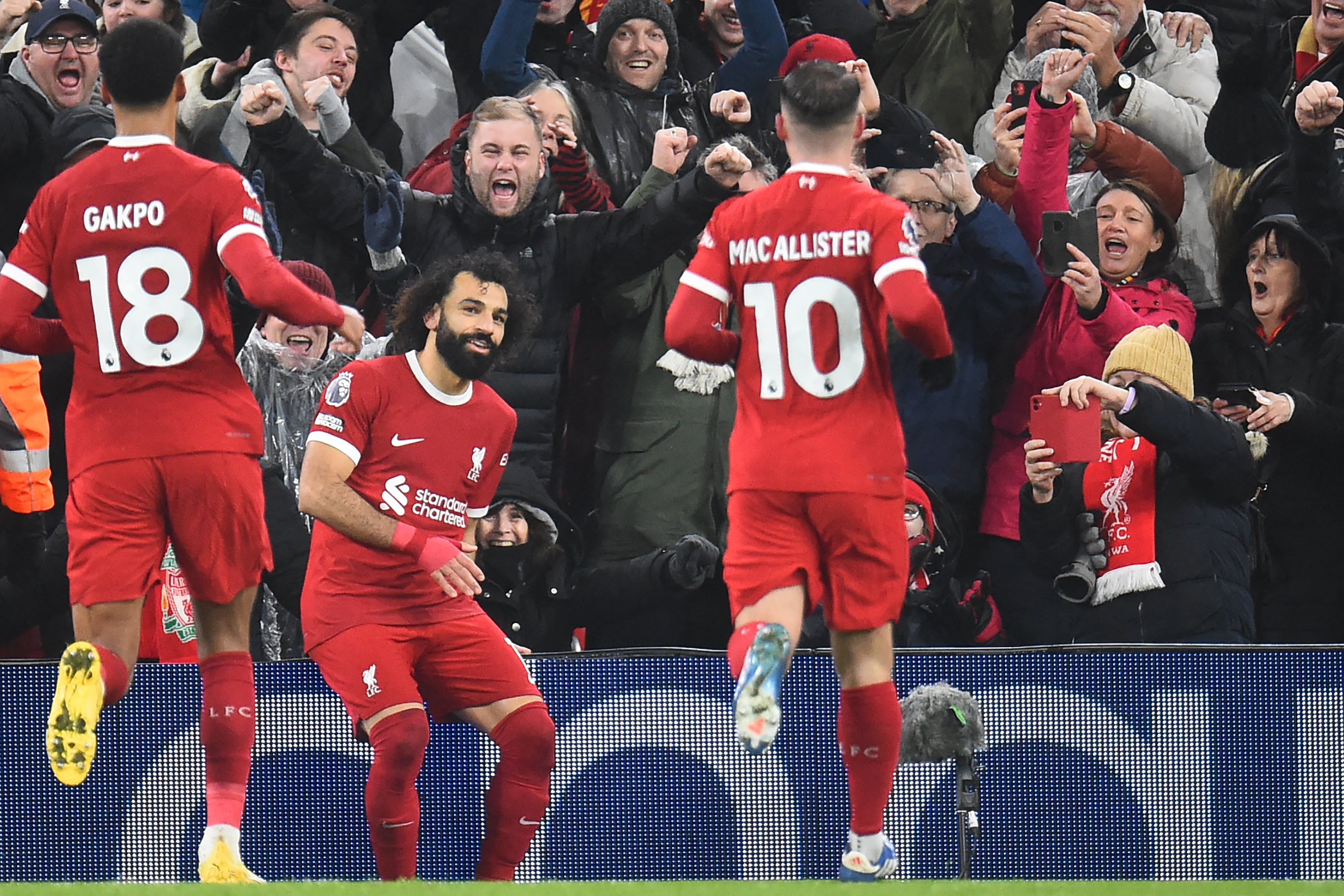 Mo Salah celebrates scoring Liverpool's clincher