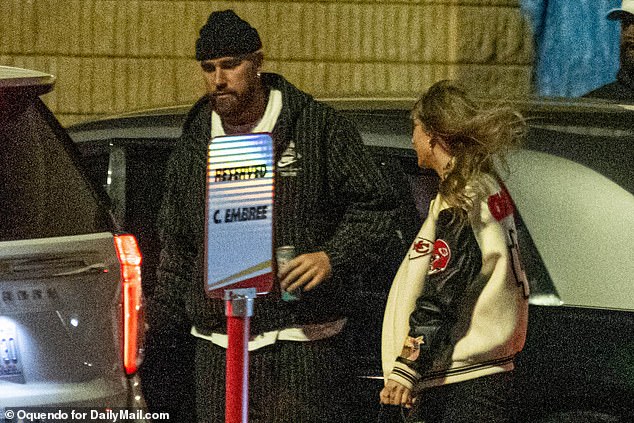 Travis Kelce and Taylor Swift (pictured after Kansas City's NYE win over the Cincinnati) reportedly had their first argument after the Chiefs' Christmas Day defeat to the Raiders