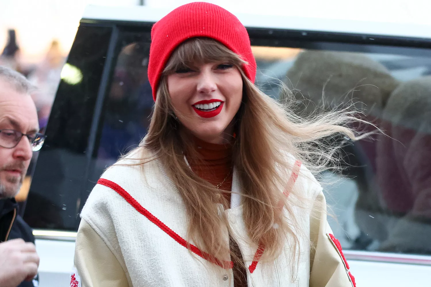 Taylor Swift arrives at Highmark Stadium to watch an NFL AFC division playoff football game between the Buffalo Bills and the Kansas City Chiefs