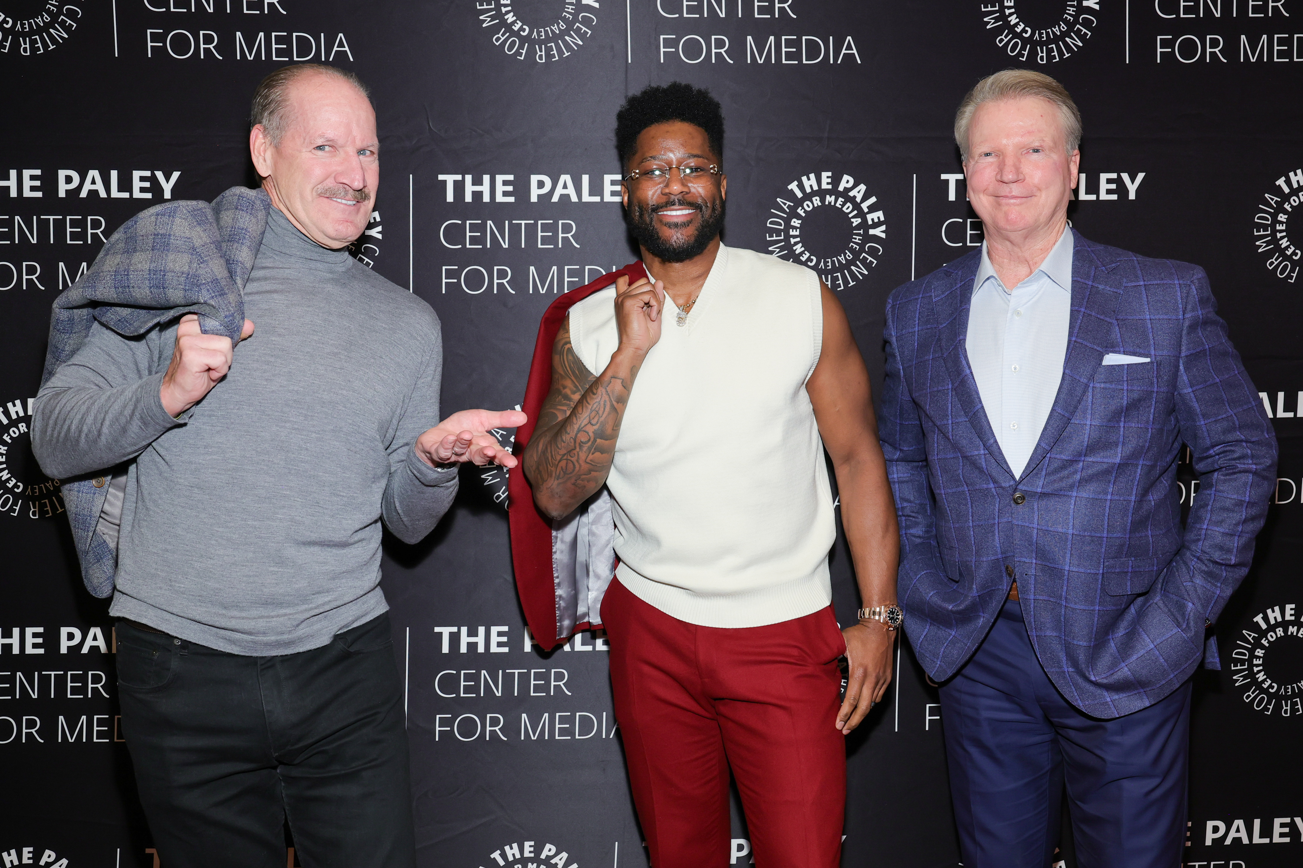 Burleson and Simms attended the opening of the Beyond the Big Game exhibition at NYC's Paley Center for Media together with Bill Cowher (left) and other CBS Sports stars