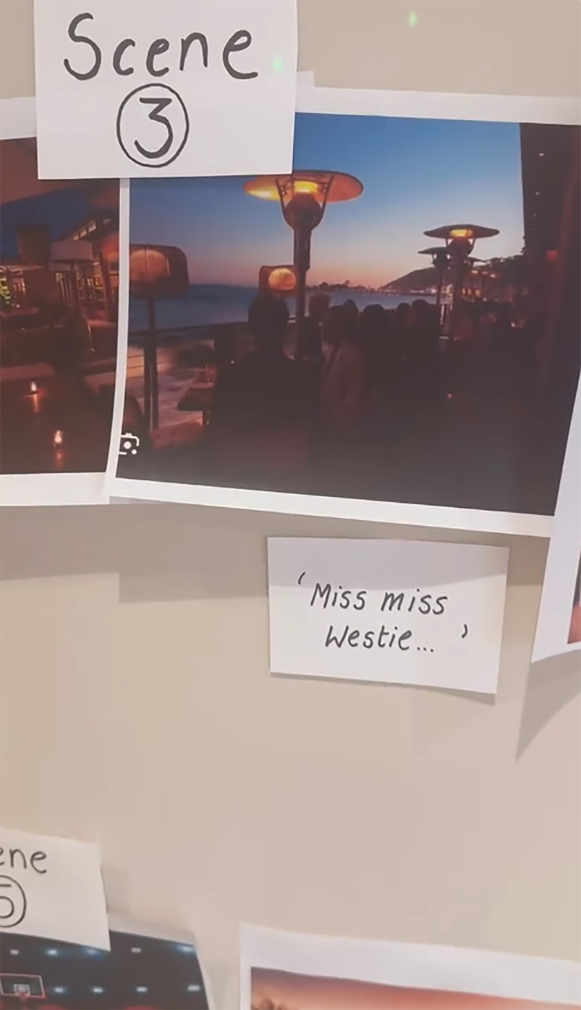 North West's music video storyboard of Nobu and two note cards