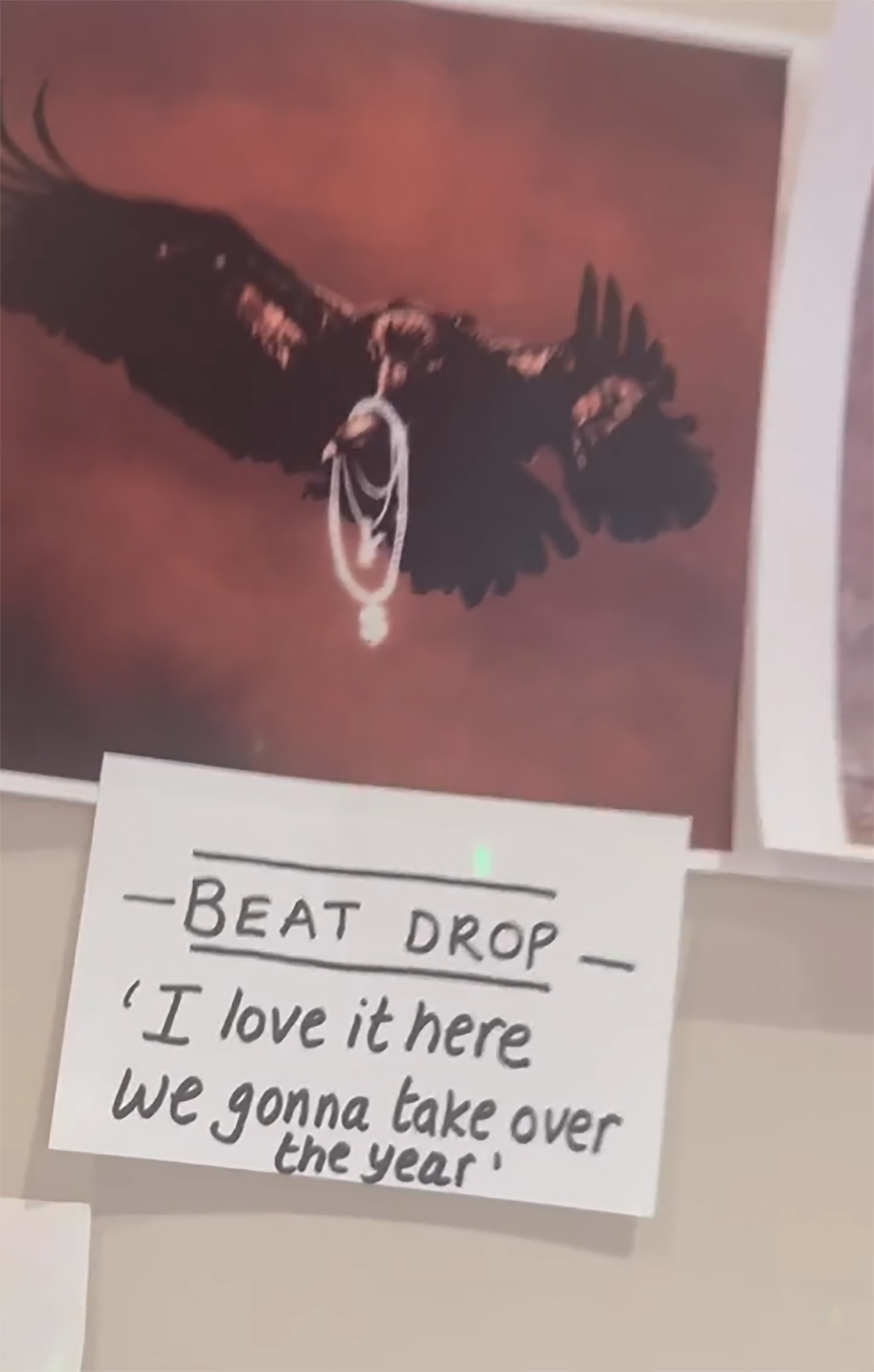 North West's music video storyboard of a vulture and a note card