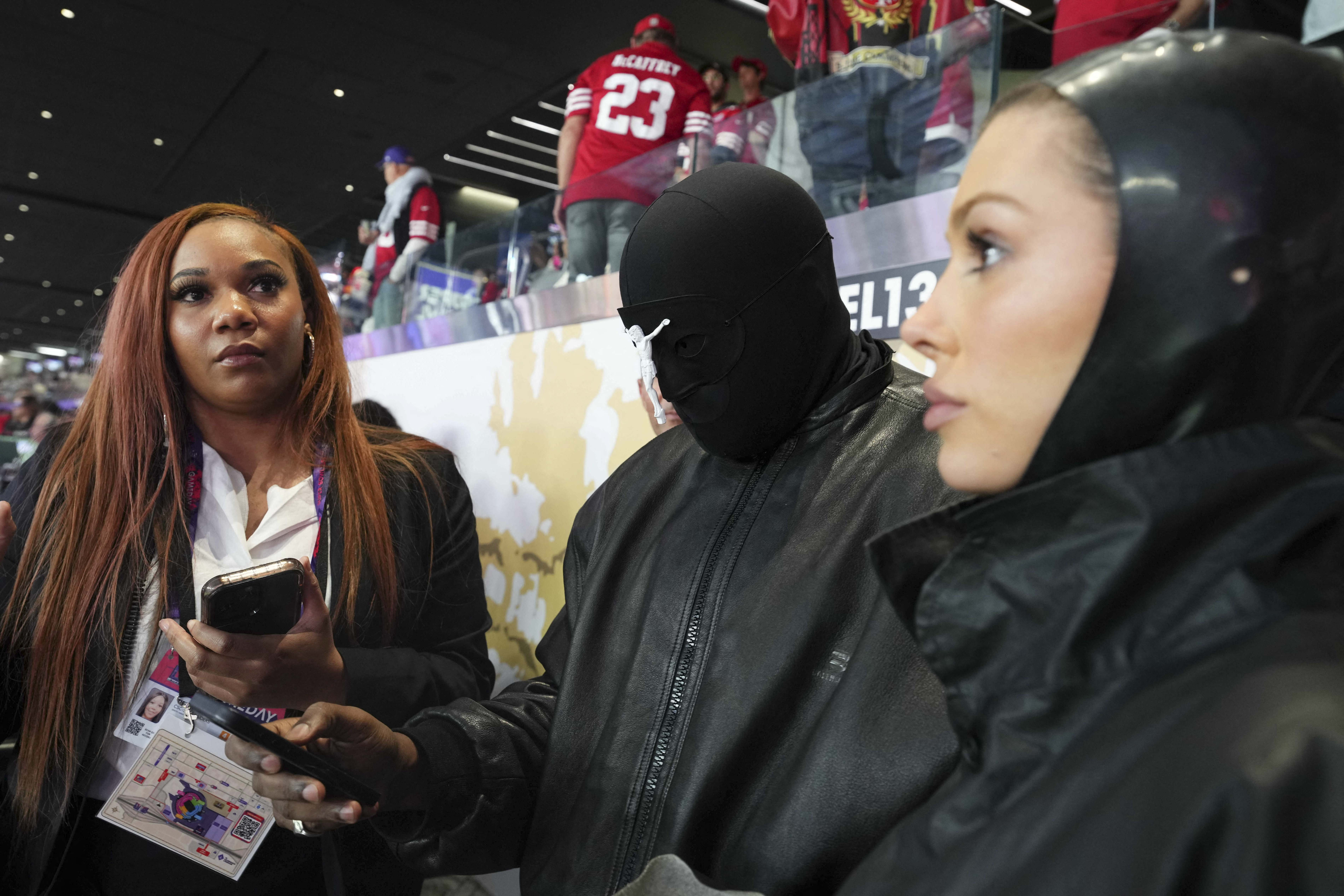 Kanye West and Bianca Censori attending Super Bowl 2024