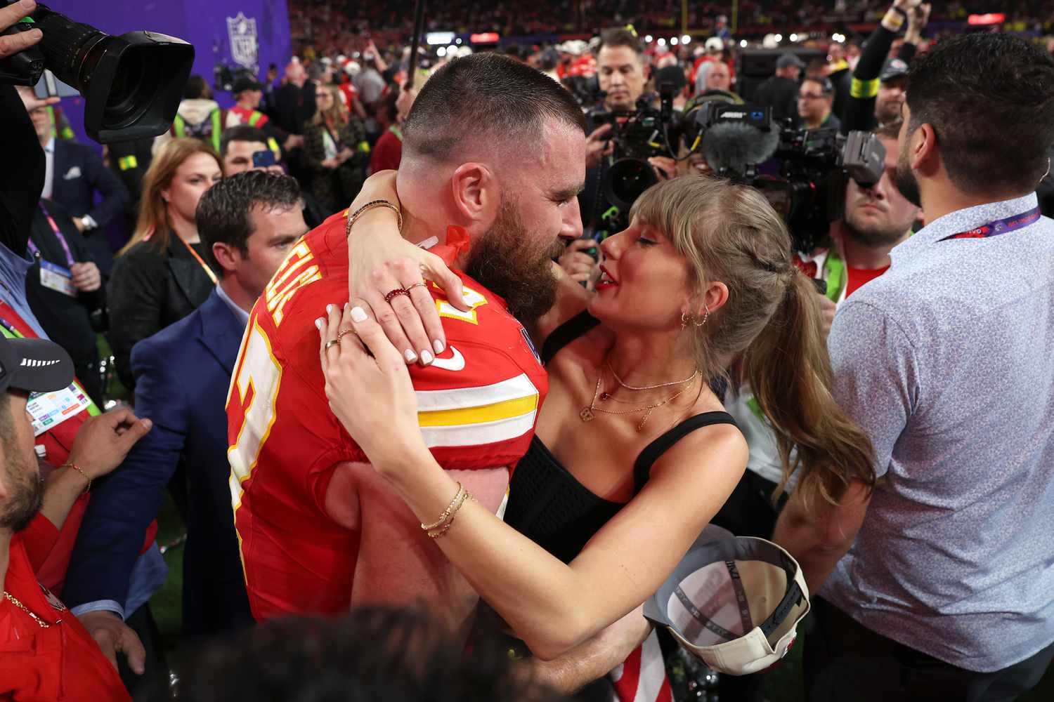 Photos of Taylor Swift and Travis Kelce Celebrating the 2024 Super Bowl