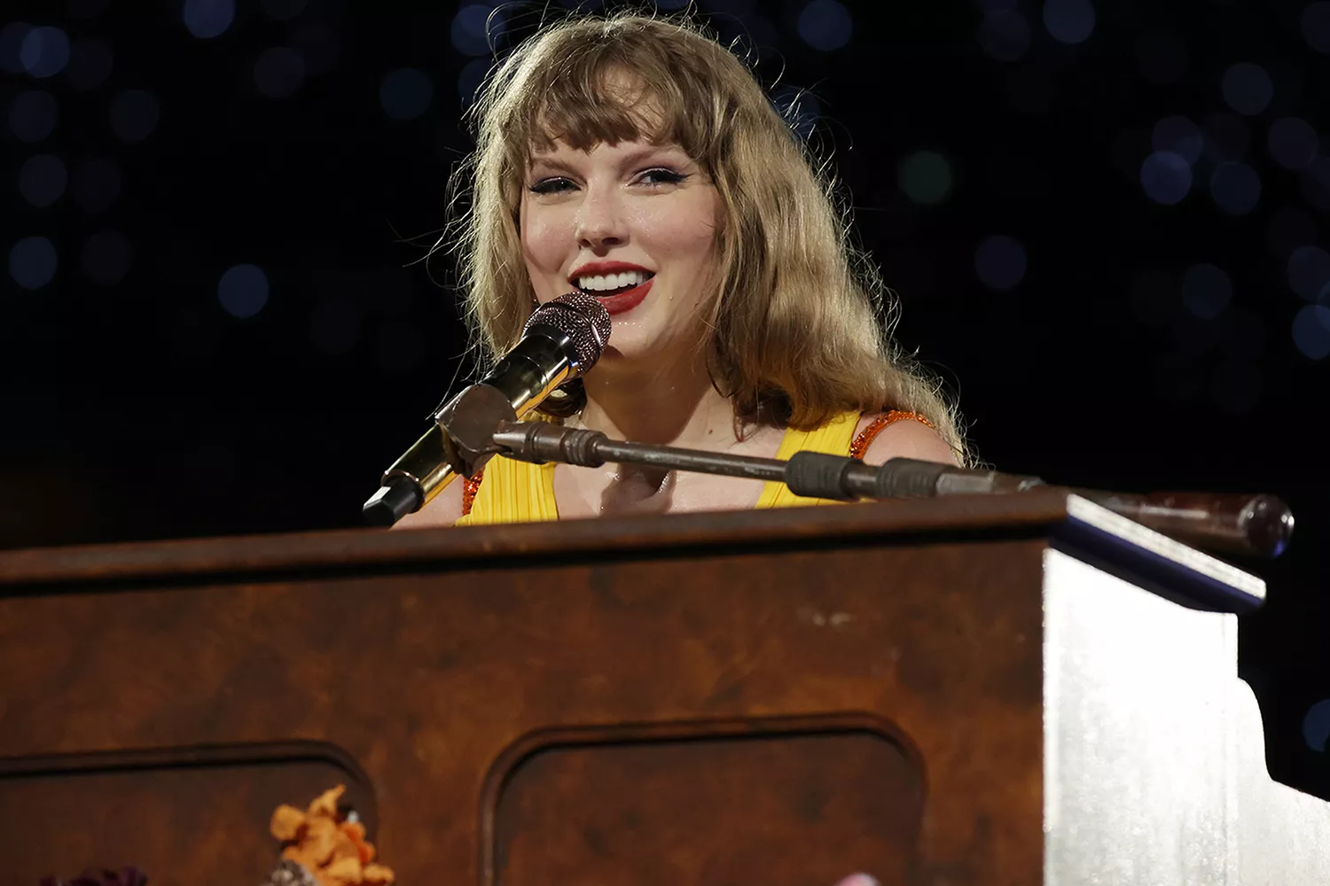 Taylor Swift performs during "Taylor Swift | The Eras Tour" at the National Stadium on March 02, 2024 in Singapore.