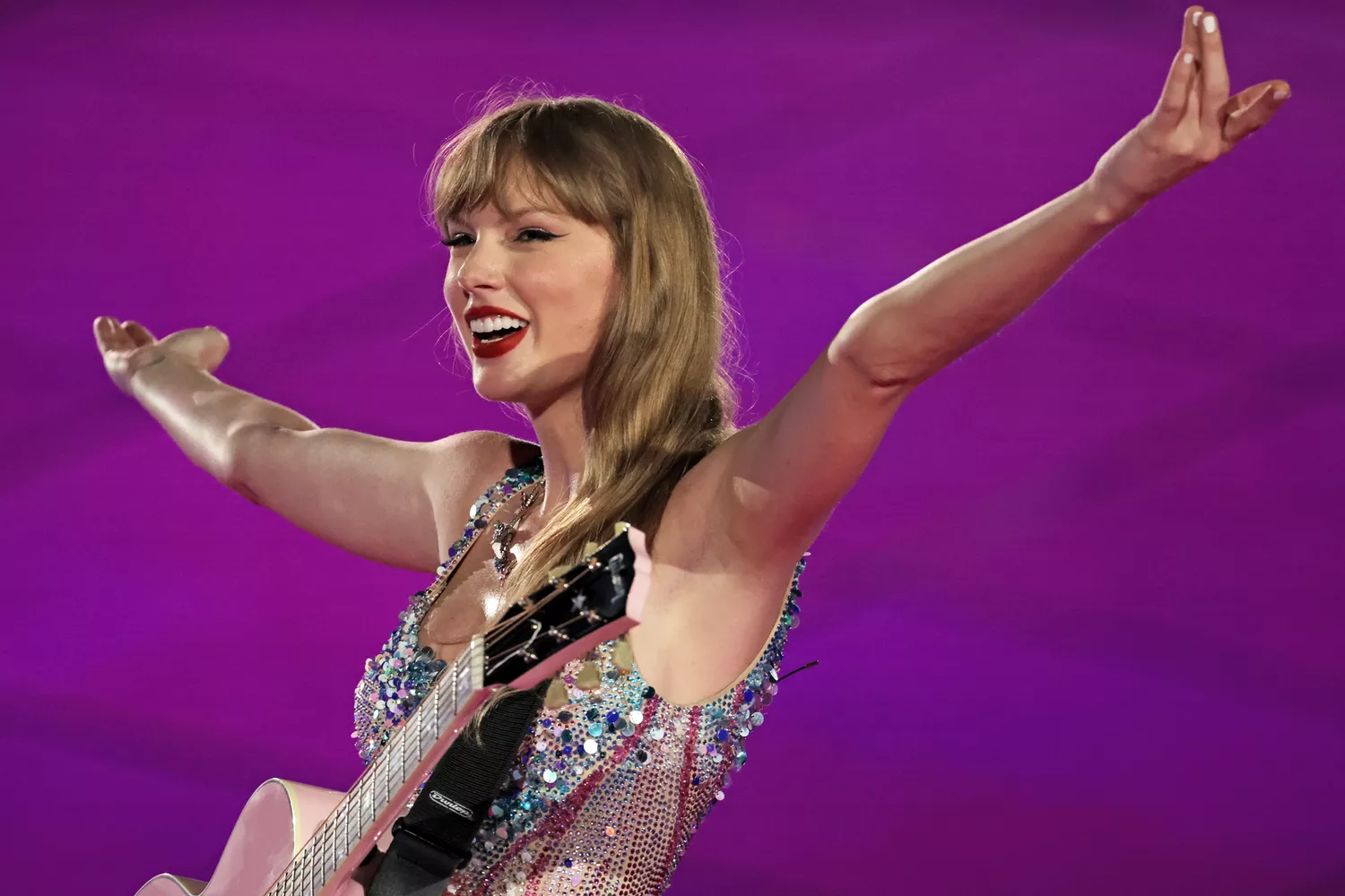 Taylor Swift performs during "Taylor Swift | The Eras Tour" at the National Stadium on March 02, 2024 in Singapore. 