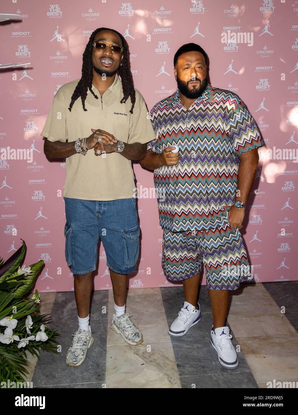 Miami, United States Of America. 19th July, 2023. MIAMI, FL-JULY 19: Quavo  and DJ Khaled are seen during the We the Best Foundation golf classic  reception at Sawn on July 19, 2023