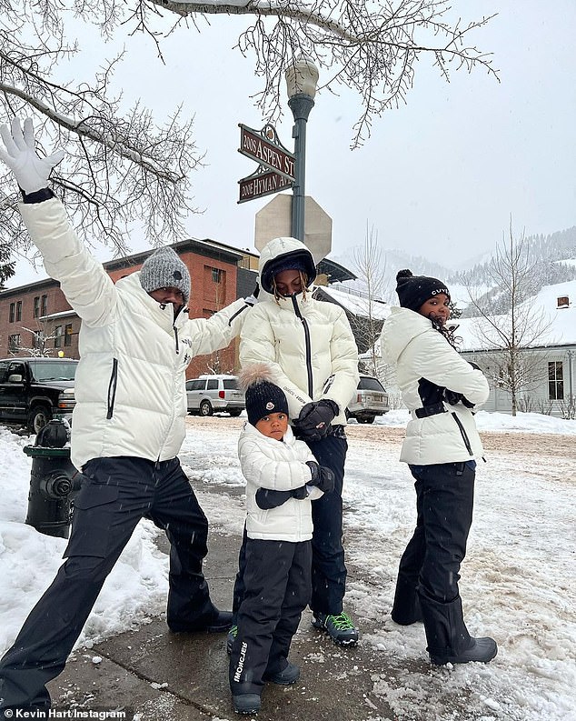 Kevin Hart is every bit the doting dad as he enthusiastically cheers on  kids as they ski in Aspen | Daily Mail Online
