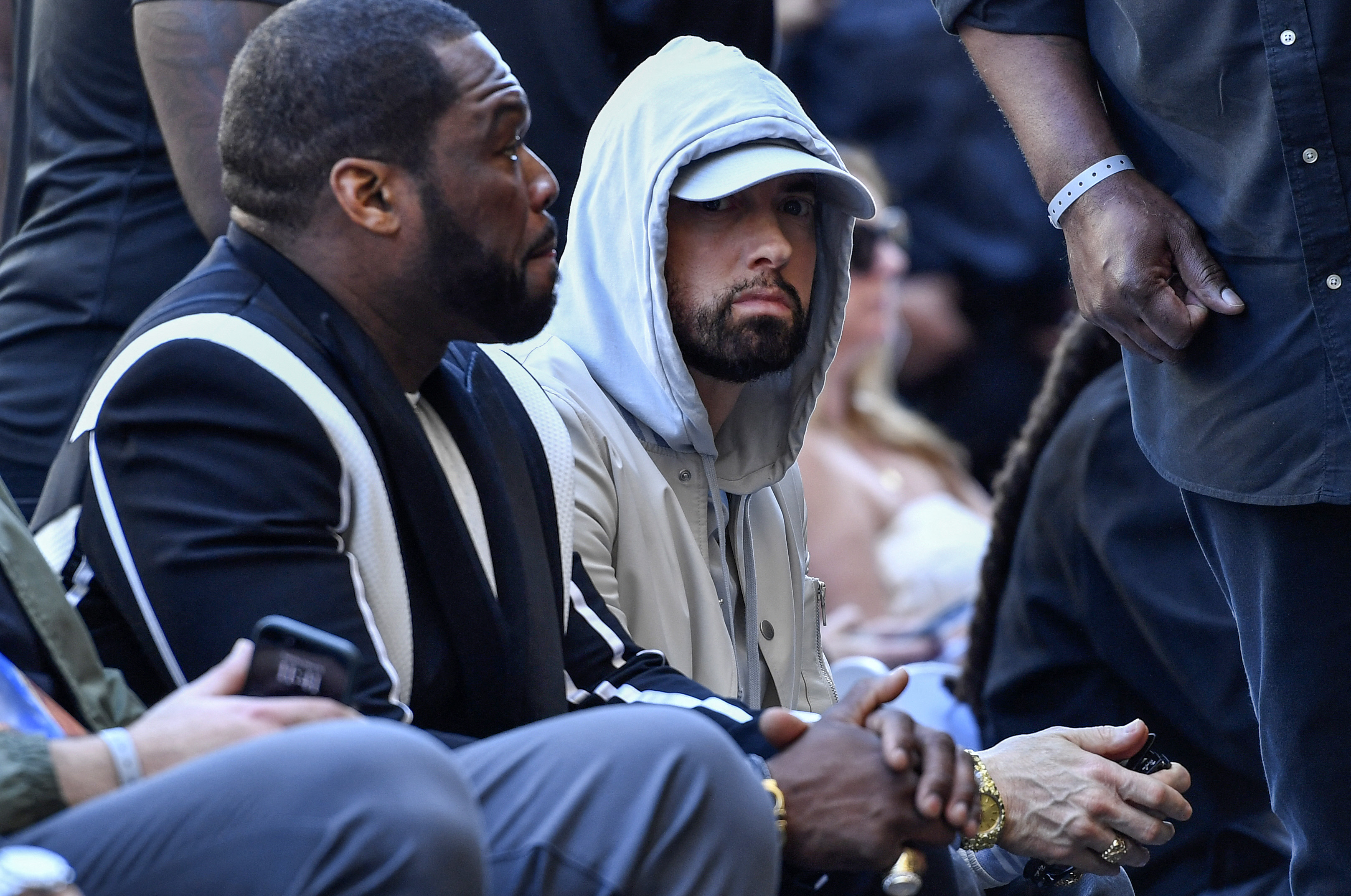 Eminem and 50 Cent at the Hollywood Walk of Fame Star Ceremony for Dr. Dre.