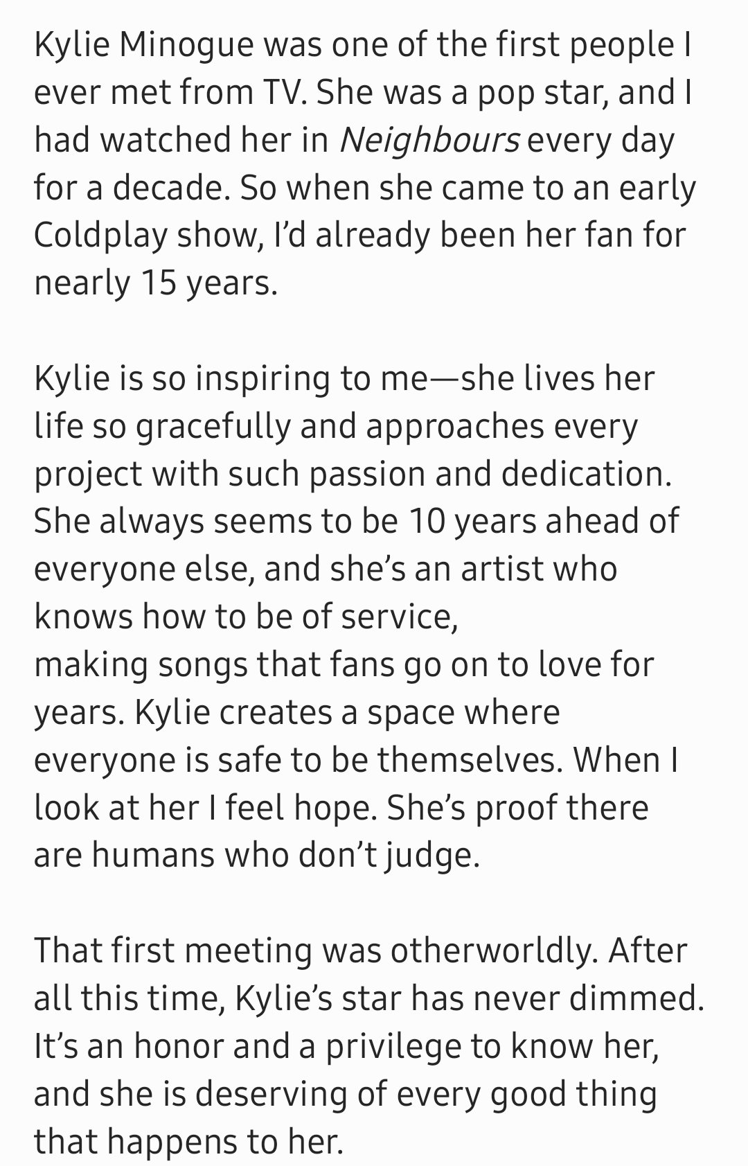 Coldplay Access on X: "Chris Martin expressed his admiration for Kylie  Minogue in Time Magazine's new article, "The 100 Most Influential People of  2024." https://t.co/Y3eelwdPfB" / X