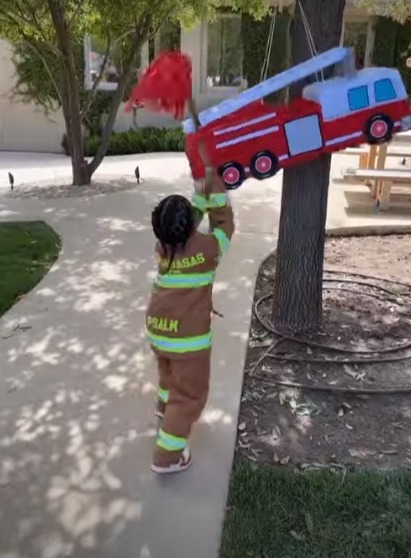 There was also a fire engine piñata, which met its maker at the hands of Psalm and his cousins True, Dream, and Stormi