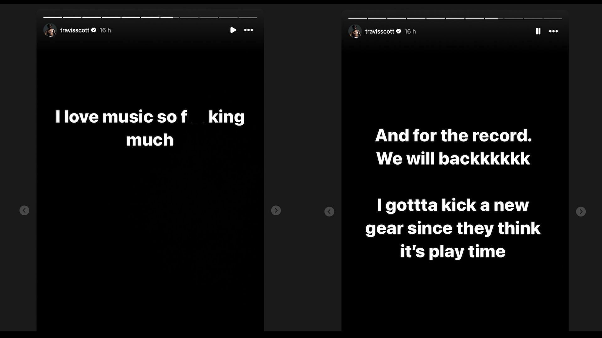 Screenshots of Travis Scott's Instagram story (Image via Instagram/@travisscott)