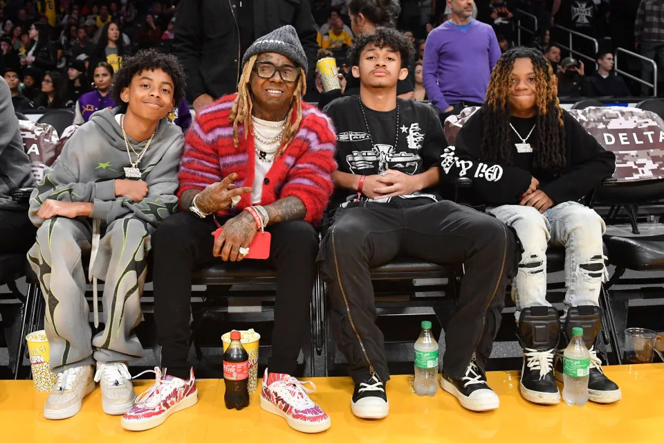 Lil Wayne At Basketball Game With His Sons