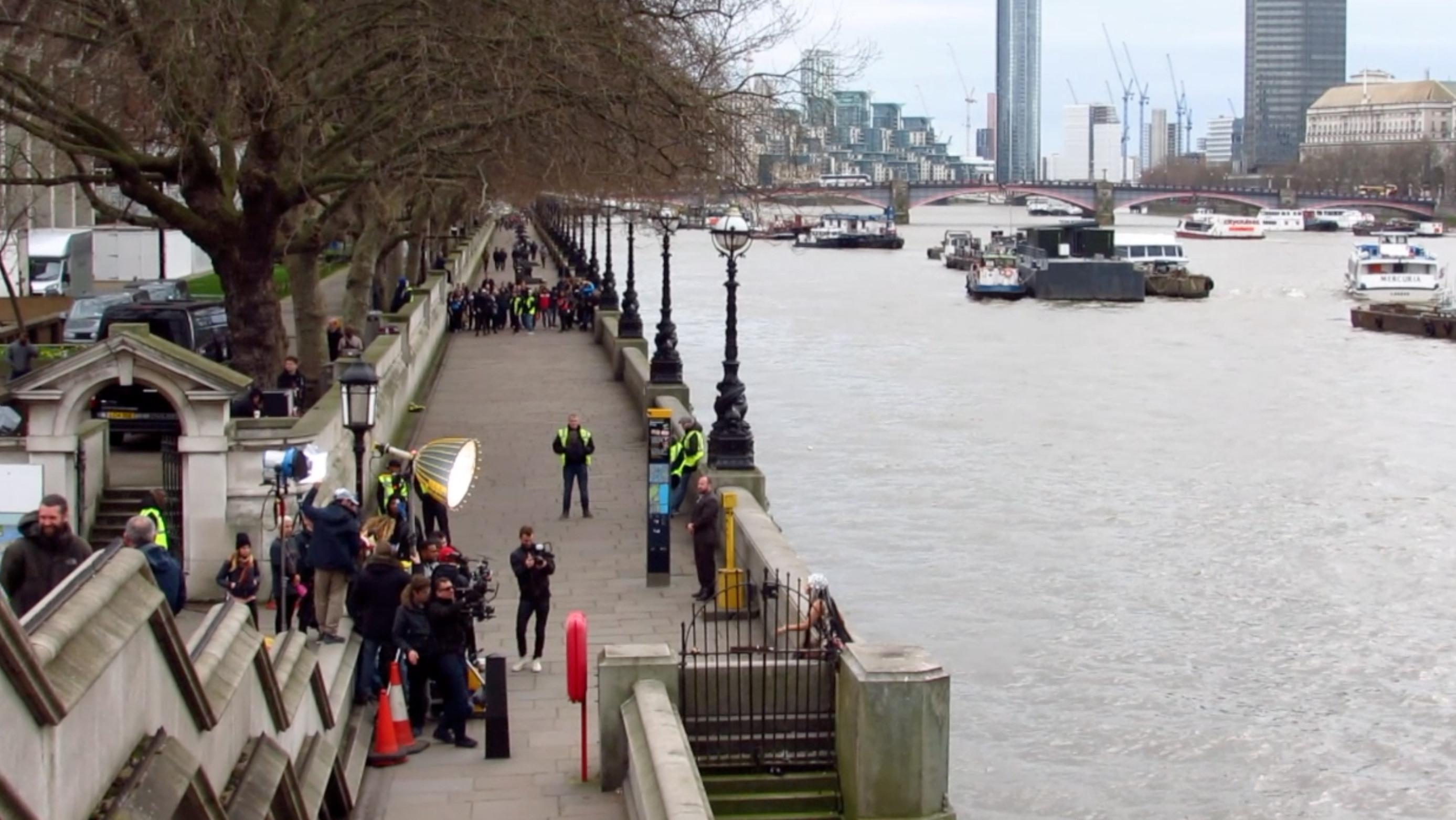  People gathered as Nicki filmed her video by the River Thames