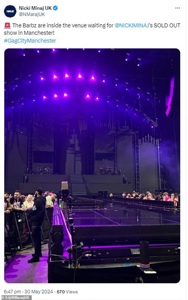 Nicki's fans, collectively known as the Barbz, wait for the singer in the Co-op Live arena