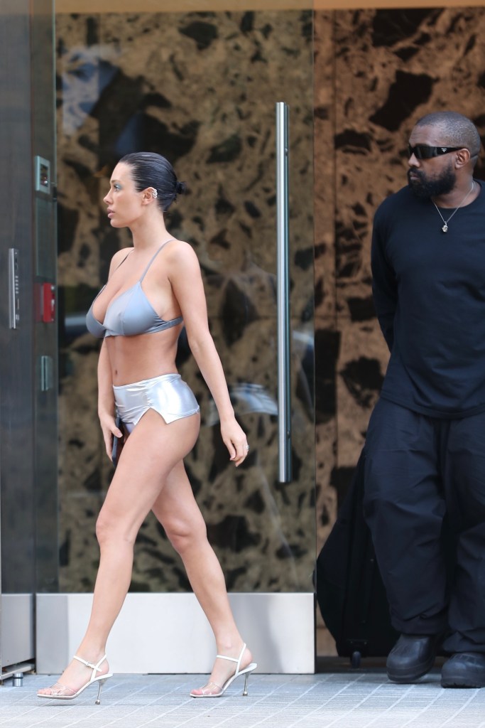 Bianca Censori channels Kim Kardashian in silver outfit while out with  Kanye West