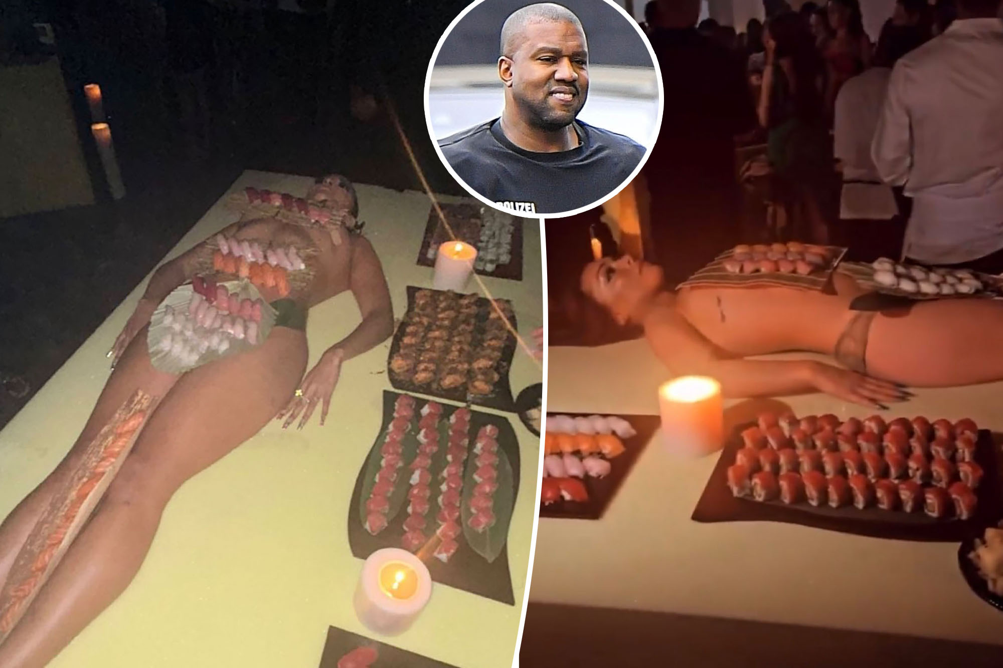 Kanye West serves sushi on nude women at 46th birthday party