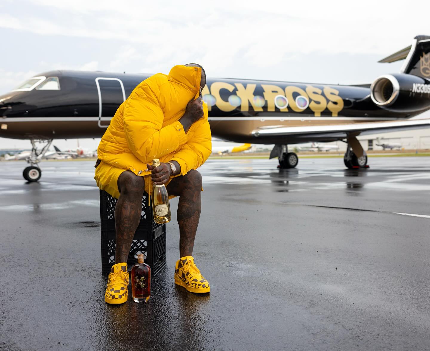 Photo shared by Rick Ross on March 23, 2024 tagging @ethika, @untouchablemmg, @officialbelaire, @originalbumbu, and @novamen. May be an image of airplane.