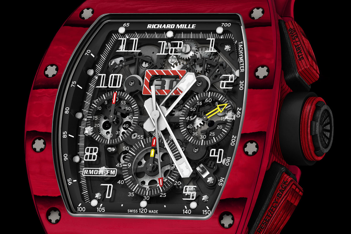 Richard Mille RM 011 Red TPT Quartz automatic flyback chronograph - dial close up