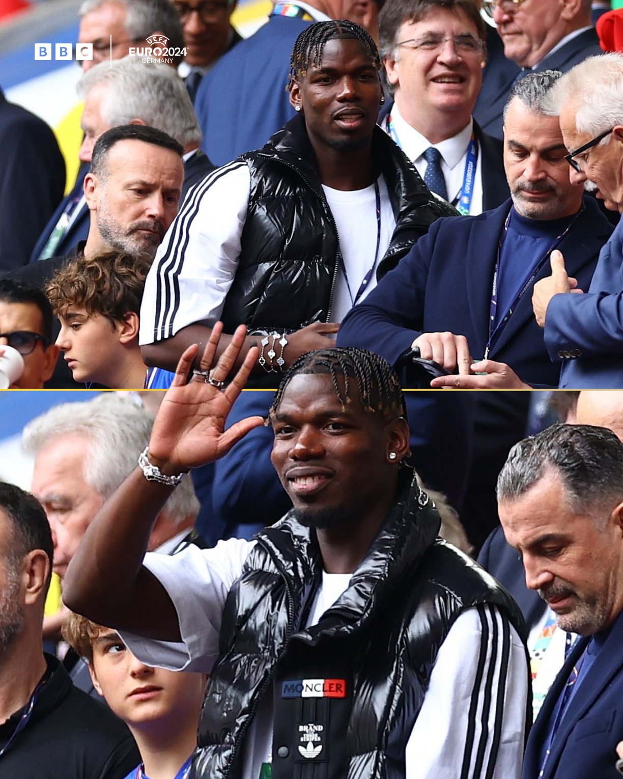 Match of the Day on X: ""What a player he was, by the way." Paul Pogba is  watching  from the stands in Dusseldorf today. #Euro2024 #BBCEuros  https://t.co/HwC2Sv2DgO" / X