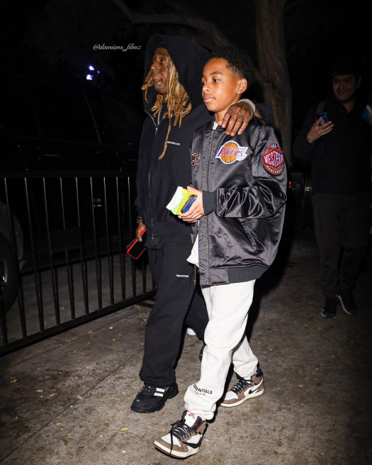 Lil Wayne Attends Lakers vs Mavs NBA Game With His Son Kameron Carter + Shows Love To LeBron James Mother Gloria