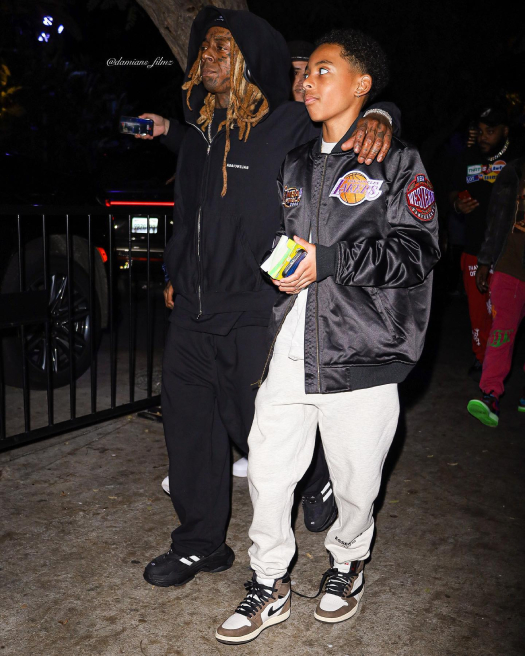 Lil Wayne Attends Lakers vs Mavs NBA Game With His Son Kameron Carter + Shows Love To LeBron James Mother Gloria