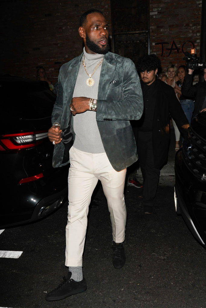 LeBron James, celebrity style, tom ford sneakers, suede jacket