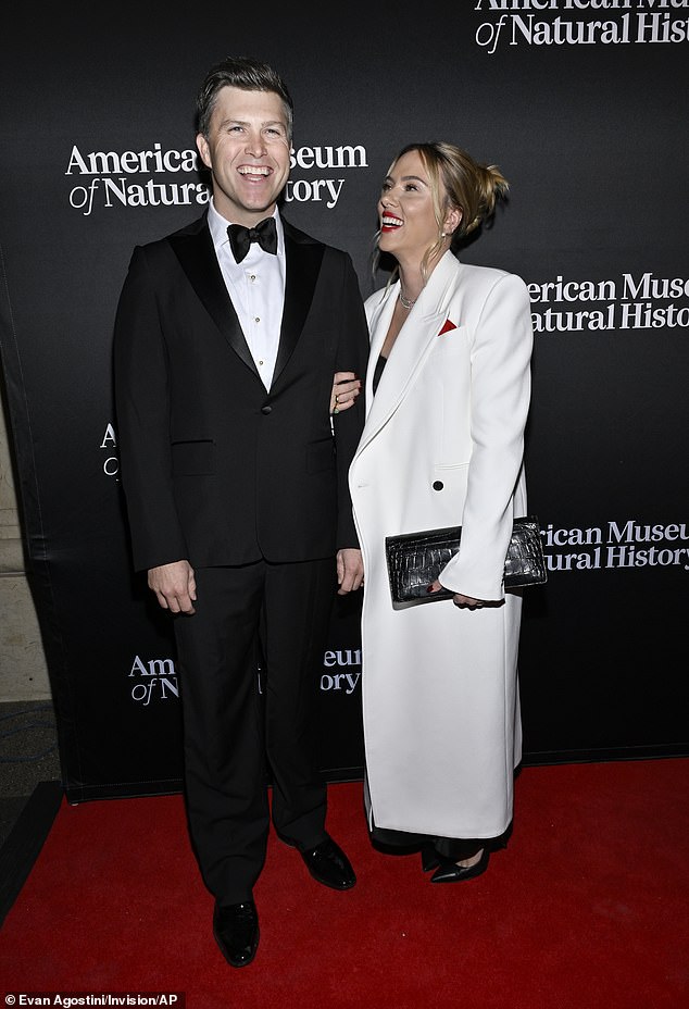 Scarlett Johansson adoringly gazed at her third husband Colin Jost while attending the American Museum Of Natural History Gala in Manhattan on Thursday