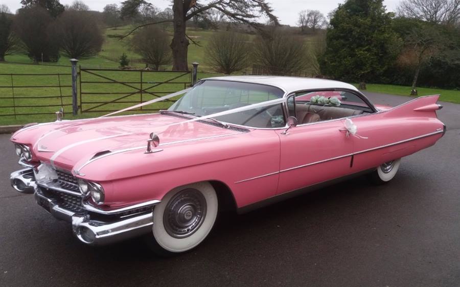 Pink Cadillac 1959 Coupe De Ville Saloon wedding car in Southampton #11473