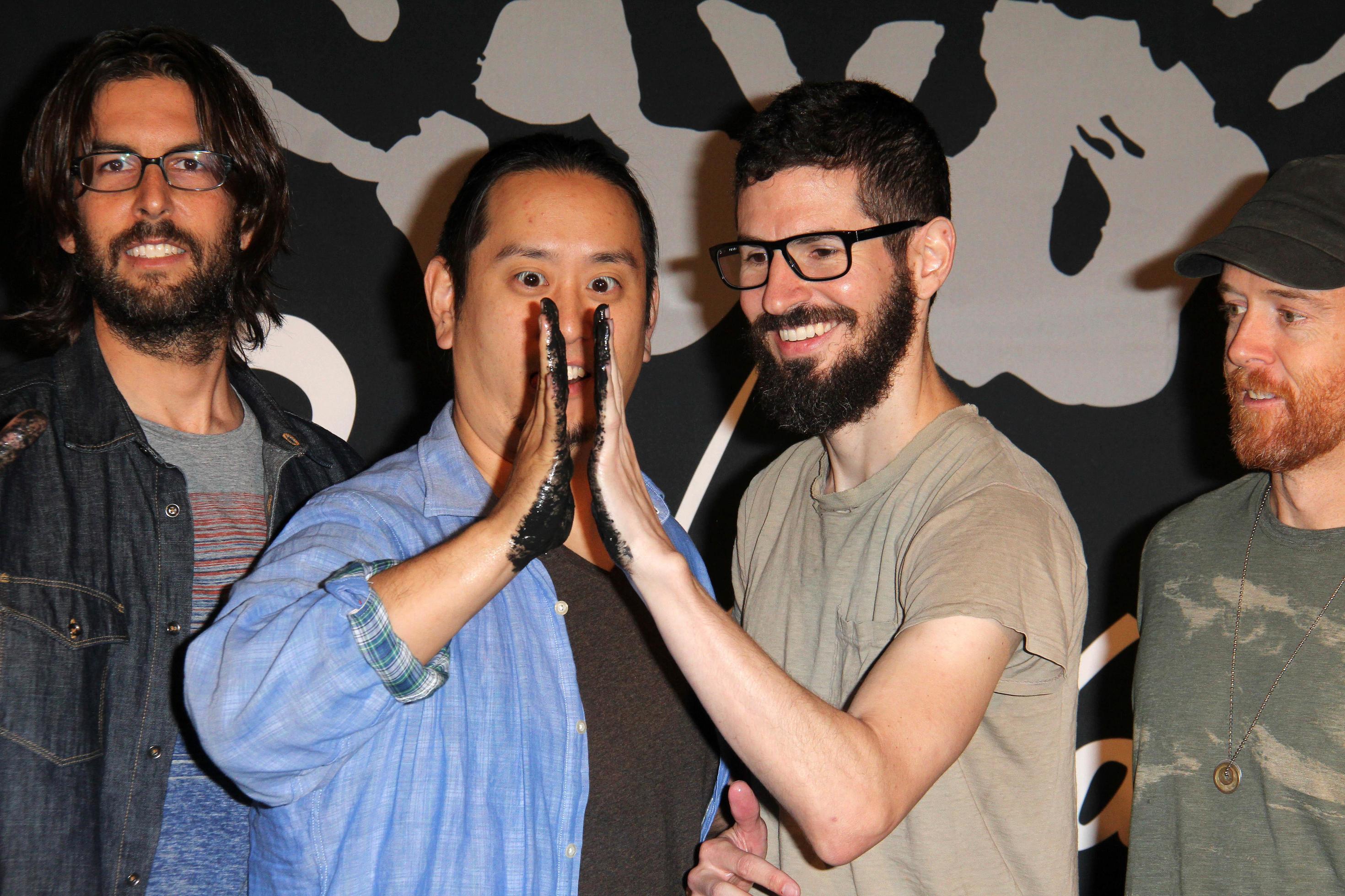 LOS ANGELES, JUN 18 - Rob Bourdon, Joe Hahn, Brad Delson, Dave Farrell at  the Linkin Park Rockwalk Inducting Ceremony at the Guitar Center on June  18, 2014 in Los Angeles, CA