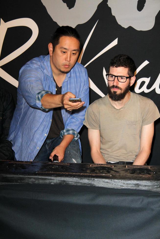 LOS ANGELES, JUN 18 - Joe Hahn, Brad Delson at the Linkin Park Rockwalk  Inducting Ceremony at the Guitar Center on June 18, 2014 in Los Angeles, CA  8592522 Stock Photo at Vecteezy