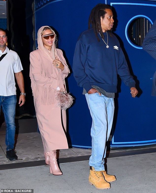 Beyonce, 42, turned heads in a fashionable ensemble as she joined her husband, Jay-Z, 54, for a relaxing date night at an event in New York City on Friday